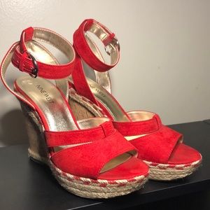 Nine West Fender Red Cork Heel Wedges